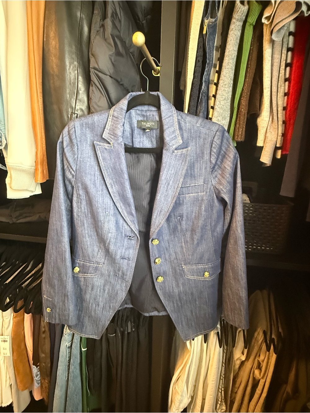 Talbots Denim-Style Blue Blazer with Gold Buttons